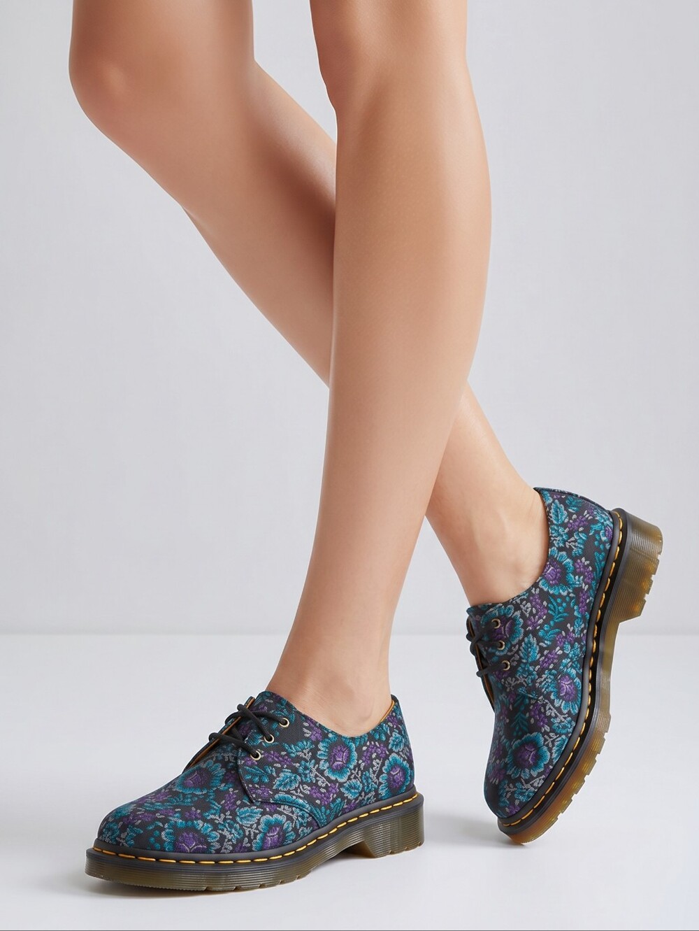 ☔️🩵NIB Dr. Martens Rich Purple & Blue Floral Jacquard 1461 Unisex Oxford Size 8
